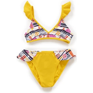 Kız Çocuk Desenli Volanlı Sarı Bikini Takımı