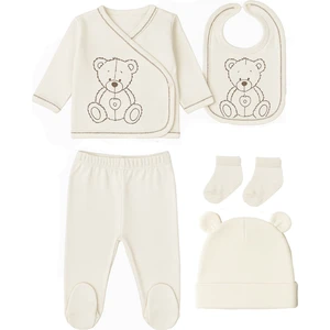 5 Parça Yeni Doğan Zıbın Set Hastane Cıkışı Organik Kumaş Ayıcık Desenli