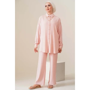 T5858 Örme Tesettür Ikili Takım - Pudra