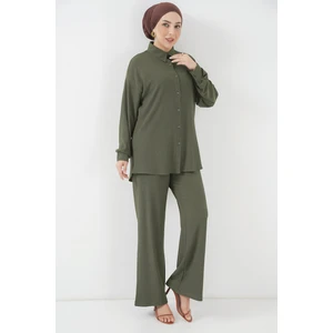 Kadın Haki Örme İkili Takım %97 Polyester %3 Elastan