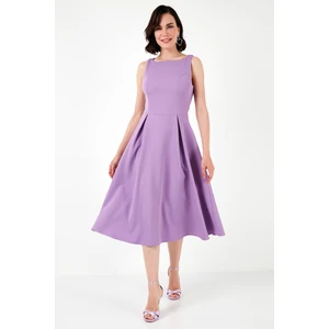 Bisiklet Yaka Regular Fit Cepli Pileli Midi Elbise Bayan Elbise 6051963