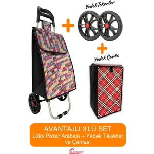 Pazar Arabası Plus Avantajlı 3' Lü Set Pazar Arabası + Yedek Tekeri + Yedek Çantası.