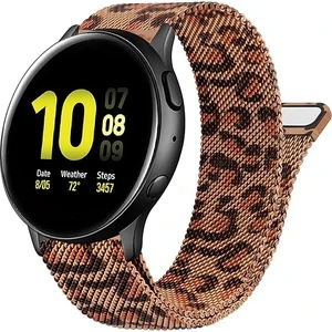 Galaxy Watch 4/5/6/7/fe/40/44/classic/42/43/46/47 Uyumlu Leopar Desenli Metal Hasır Kordon