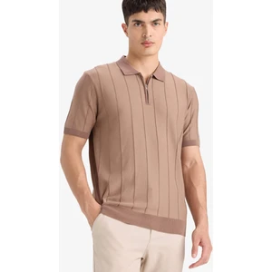 Standart Fit Polo Yaka Yarım Fermuarlı Triko Kısa Kollu Tişört F1945AX25SM