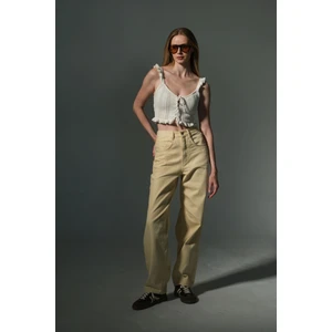 Toka Detaylı Bol Kesim Geniş Paça Rahat Baggy Jean Kot Salaş Kadın Pantolon @milano