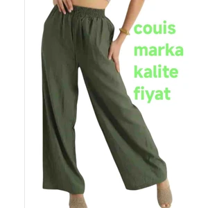Kadın Keten Karışımlı Bel Lastikli Bol Paça