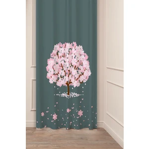 Ağaç Çiçek Pembe Yeşil Doğa Desenli Özel Tasarım Dijital Baskılı (Tek Kanat) Modern Şık Fon Perde