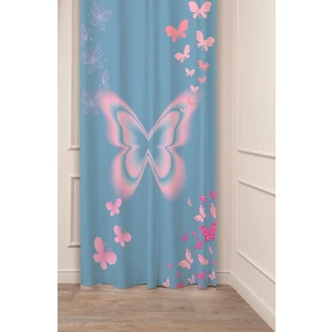 Kelebek Aşk Sevgi Mavi Pembe Desenli Özel Tasarım Dijital Baskılı (Tek Kanat) Şık Modern Fon Perde