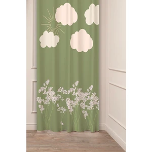 Yaprak Güneş Çiçek Bohem Yeşil Doğa Desenli Özel Tasarım Dijital Baskılı (Tek Kanat) Şık Fon Perde