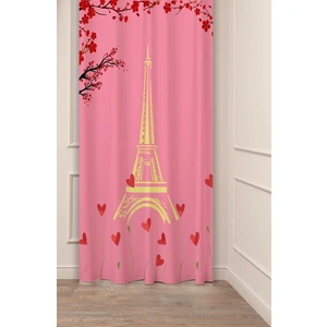 Aşk Eyfel Külesi Kalp Pembe Kırmızı Desenli Özel Tasarım Dijital Baskılı (Tek Kanat) Şık Fon Perde