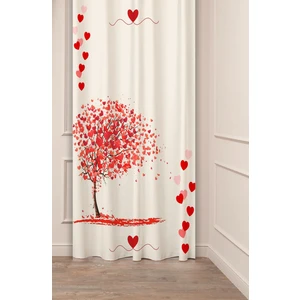 Aşk Sevgi Kalp Kırmızı Kalp Bej Desenli Özel Tasarım Dijital Baskılı (Tek Kanat) Modern Fon Perde