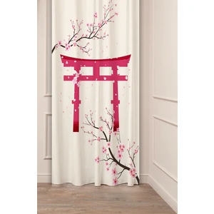 Sakura Çiçek Bohem Japonya Soft Bej Pembe Desenli Özel Tasarım Dijital Baskılı (Tek Kanat) Fon Perde