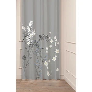 Çiçek Yaprak Bohem Sade Soft Gri Desenli Özel Tasarım Dijital Baskılı (Tek Kanat) Şık Fon Perde