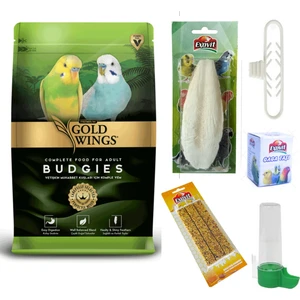 Gold Wings Premium Muhabbet Kuş Yemi 1 kg 2027 Skt Taze Yem / Exovit Kalamar Kemiği 10-12 cm ve Tutacağı/ Exovit 3'lü Ballı Kraker / Exovit Suluk / Exovit Gaga Taşı Avantaj Seti