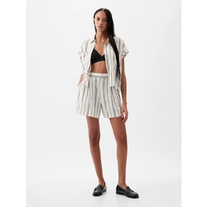 Kadın Kırık Beyaz 4'' High Rise Keten Karışımlı Şort