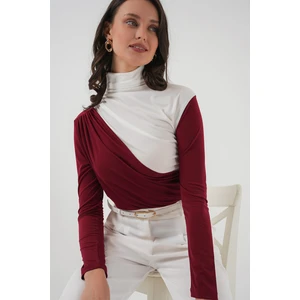 940 Büzgü Detaylı Sandy Bluz - Bordo