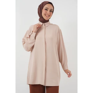 Kadın Uzun Gömlek Tunik 5945 - Krem