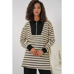 55454 Kadın Fermuarlı Tesettür Tunik - Siyah