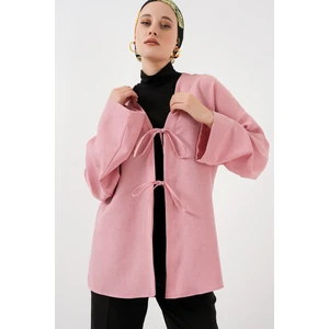 Kadın Keten Kimono Orta Kalınlıkta Pudra Renk 5968 Model Şık Tasarım