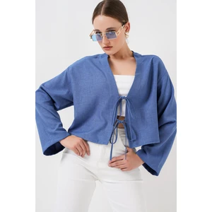 Önü Bağlamalı Keten Kimono 960 - Indigo