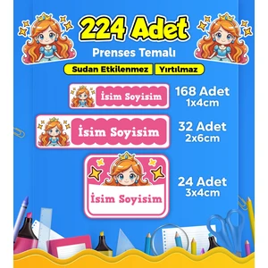 Prenses Temalı Okul Kreş Kişiye Özel Isim Etiket Seti - Model 301