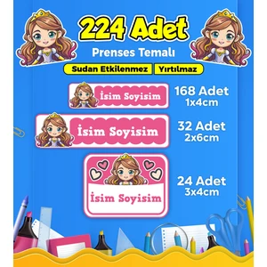 Prenses Temalı Okul Kreş Kişiye Özel Isim Etiket Seti - Model 307