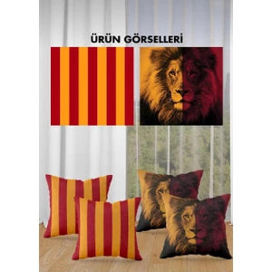 Galatasaray ~ Çift Taraf Baskılı Parlak Kumaş Modern Desen 4 Adet Kırlent Kılıf Seti