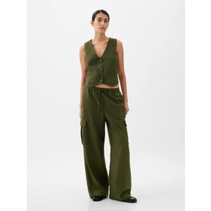 Kadın Haki Keten Karışımlı Pull-On Kargo Pantolon