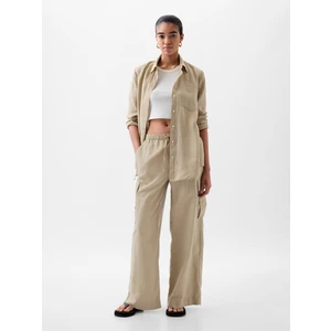 Kadın Bej Keten Karışımlı Pull-On Kargo Pantolon