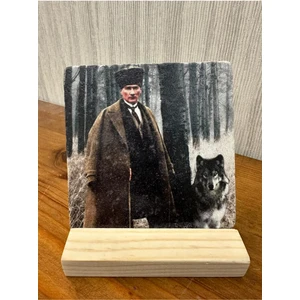 Atatürk Baskılı Taş Masa Üstü Tablo Dekor 10X10CM - Tablo - Dekor