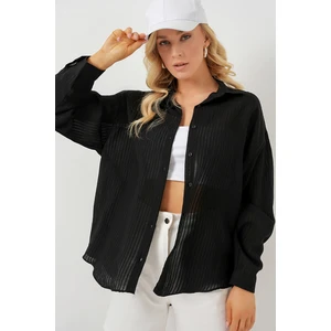 Kadın Uzun Oversize Gömlek 20320 - Siyah