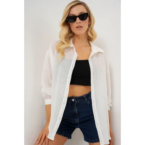 Kadın Uzun Oversize Gömlek 20320 - Beyaz