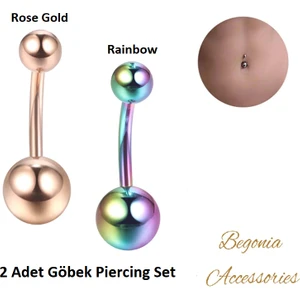 Begonia Accessories, 316L Cerrahi Çelik, Zirkon Toplu Göbek Piercing