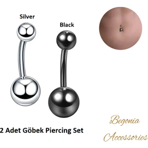 Begonia Accessories, 316L Cerrahi Çelik, Zirkon Toplu Göbek Piercing