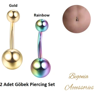 Begonia Accessories, 316L Cerrahi Çelik, Zirkon Toplu Göbek Piercing