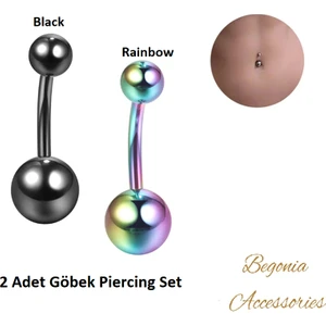Begonia Accessories, 316L Cerrahi Çelik, Zirkon Toplu Göbek Piercing