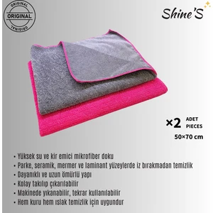 Shine'S Fabrika Satış Mağazası 2 Adet Mop Bezi, Tank Bezi, Mikrofiber Bez, Mandallı Mop Bezi, Parlatıcı Bez, Yer Bezi Renk Fuşya, Gri