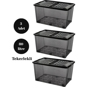 Tekerlekli Saklama Kutusu Düzenleyici 80 Lt Saklama Kabı 3 Adet Çok Amaçlı Saklama