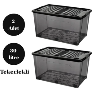 Depolama Saklama Kutusu Düzenleyici Tekerlekli Kilitli Saklama Kabı 2 Adet 80 Lt Antrasit