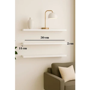 50 cm 3lü Mat Beyaz Mdf Uçan Duvar Rafı Gizli Bağlantı Kitaplık