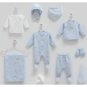 Incibaby % 100 Pamuk 10'lu Yazlık Müslin Kumaş Erkek Bebek Hastane Çıkış Seti Yeni Sezon