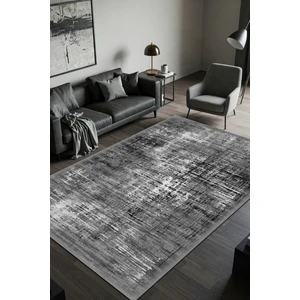 The Reef Design Siyah  Gri Renkli Vintage Halı Dijital Baskılı Pamuk Kaymaz Tabanlı Yıkanabilir Salon Halısı