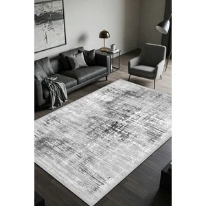 The Reef Design Gri Siyah Renkli Vintage Halı Dijital Baskılı Pamuk Kaymaz Tabanlı Yıkanabilir Salon Halısı