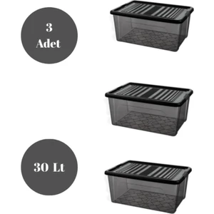 Depolama Saklama Kutusu Düzenleyici I Kilitli Saklama Kabı 3 Adet 30 Lt Antrasit