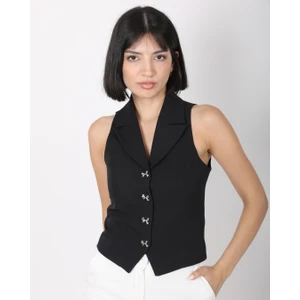 Kadın Siyah Fiyonk Düğmeli Blazer Yelek