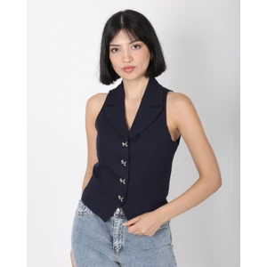 Kadın Lacivert Fiyonk Düğmeli Blazer Yelek