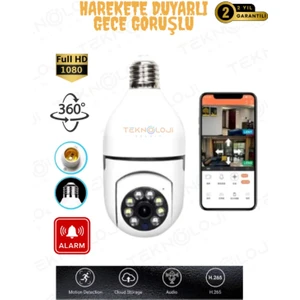 Ampül Kamera Kablosuz 360° Full Hd Gece Görüşlü Hareket Algılama Bebek Izleme Smart
