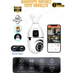 Smart Kamera Çift Lens Kablosuz 360° Full Hd Gece Görüşlü Hareket Algılama Bebek Izleme Ampül Kamera