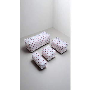 Deep Love Beyaz Kalp Desenli 4'lü Set Seyahat Çantası - Makyaj Çantası - Ruj Çantası - Kalem Çantası