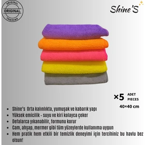 Shine'S Fabrika Satış Mağazası 5 Adet Havlu Bez Mutfak, Wc, Banyo, Mobilya Pofuduk Dokulu temizlik bezi, mkrofiber 40X40 cm karma renk